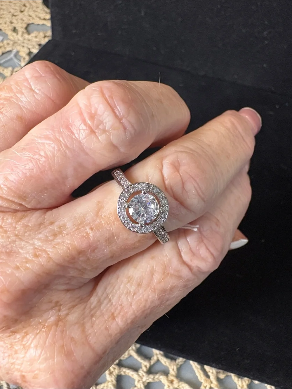 Sterling Silver Halo Engagement Ring with Clear Center Stone